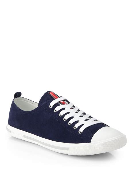 blue and white prada sneakers|Prada blue suede sneakers.